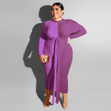 Women Plus Size Midi Dresses Color Matching Color Contrast Tight Bodycon Sexy Lace-up Long Dress