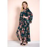 Women Plus Size Maxi Dresses Vintage Print Irregular Vacation Casual Dress Female