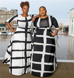 Women Plus Size Maxi Dresses Fashion Striped Positioning Printing Half-Length Sleeve Dress