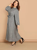 Women Plus Size Denim Dresses Mid-Length High Waist Solid Color Long Sleeve Dress for Women