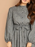 Women Plus Size Denim Dresses Mid-Length High Waist Solid Color Long Sleeve Dress for Women