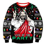 Black Christmas Sweater Crew Neck 3D Printed Santa Claus Loose