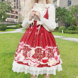 Gothic Lolita Harajuku Style Clothing Afternoon Tea Time JSK Japanese Girl Sling Dress Veil