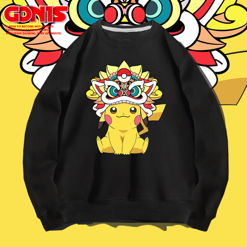 Men and Women Pokemon Pikachu Hoodie Pikachu round Neck Sweater