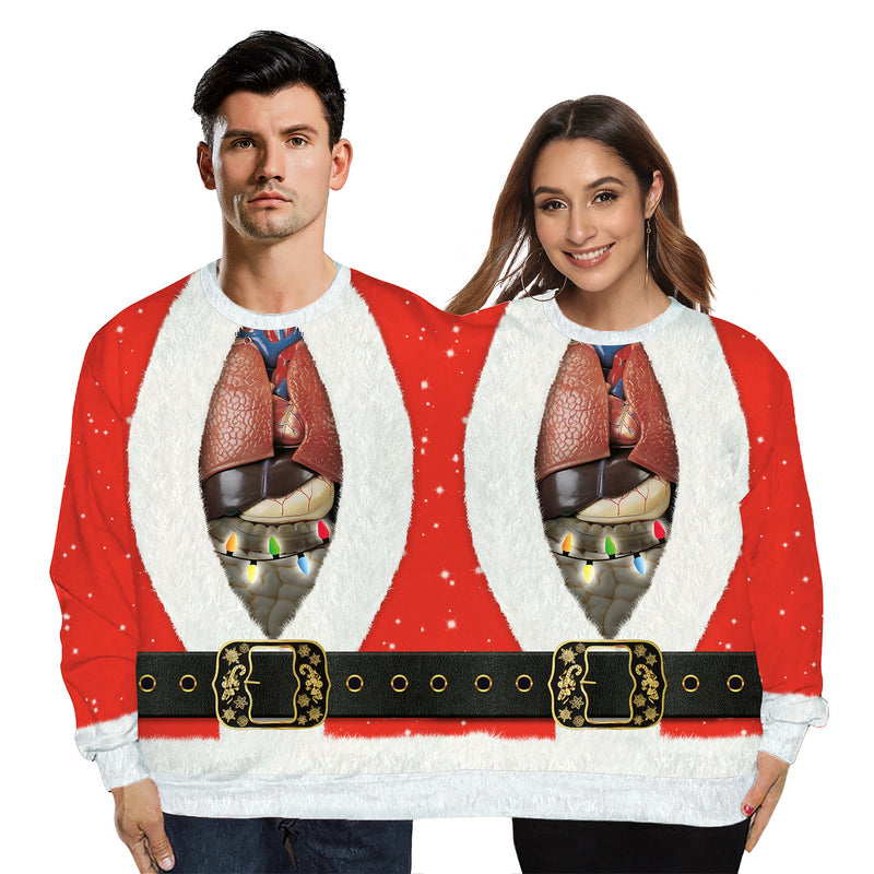 Ugly Christmas Sweater Double Sweater Loose Cartoon 3D Digital Printing Couple Pullover One-Piece Sweater
