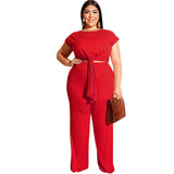 Women Plus Size Co-Ords Fashion Casual Straight Pants Lace-up T-shirt Two-Piece Set