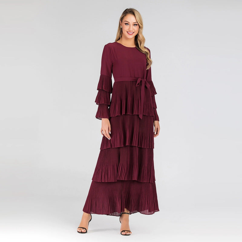 Muslim Women Stylish Kashibo Abaya Muslim Ladies Long Gown Islamic Clothing Jilbab Jalabiya Fashion Round Neck Maxi Dress