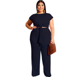 Women Plus Size Co-Ords Fashion Casual Straight Pants Lace-up T-shirt Two-Piece Set