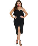 Women Plus Size Midi Dresses V-neck Brace Ruffled Sexy Dress