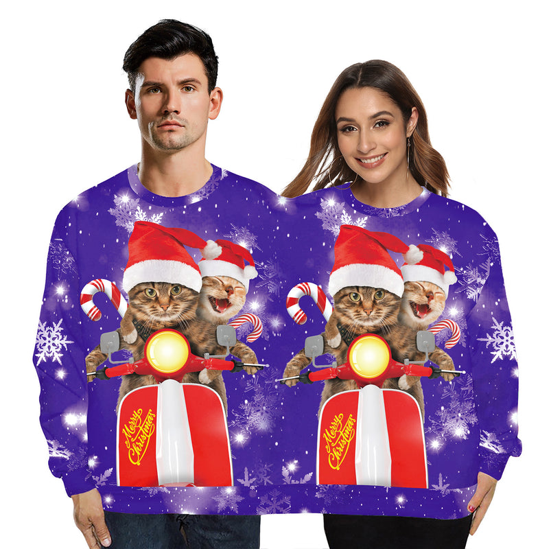 Ugly Christmas Sweater Festival Spoof 3D Digital Printing Couple One-Piece Double Sweater Loose Couple Outfit