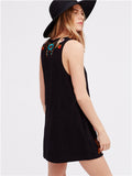 Ethnic Style Color Embroidered Sleeveless V-neck Embroidered Dress