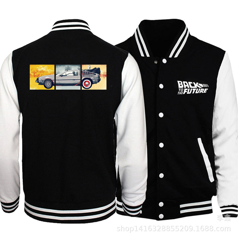 Back to the Future Costume Spring Cardigan Baseball Uniform Men's Clothing Fleece Jacket