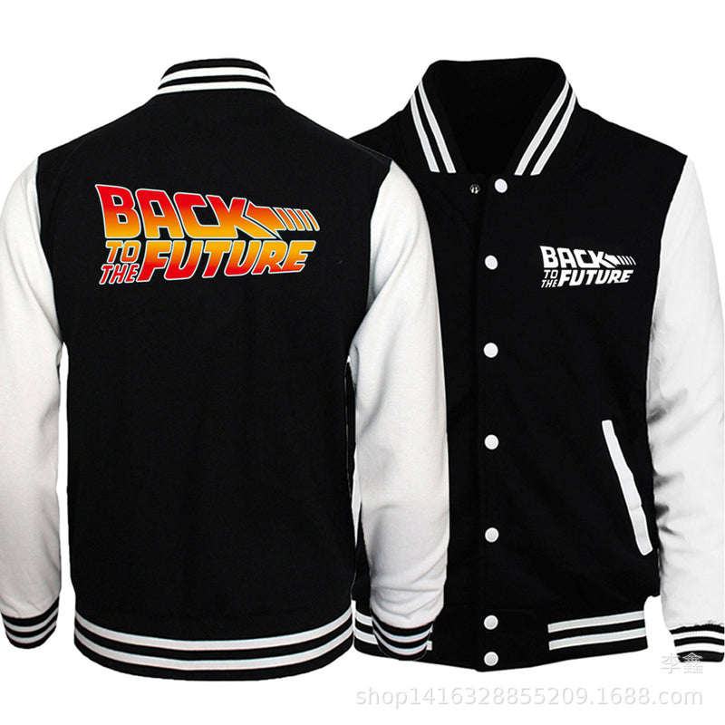 Back to the Future Costume Spring Cardigan Baseball Uniform Men's Clothing Fleece Jacket