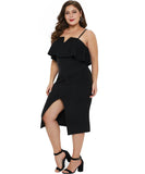 Women Plus Size Midi Dresses V-neck Brace Ruffled Sexy Dress