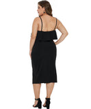 Women Plus Size Midi Dresses V-neck Brace Ruffled Sexy Dress