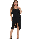 Women Plus Size Midi Dresses V-neck Brace Ruffled Sexy Dress