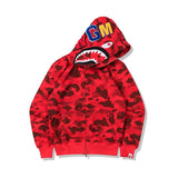 Shark Print Hoodie Autumn and Winter Shark Mouth Men and Women Casual Camouflage Thin Sweater Baggy Coat