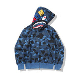 Shark Print Hoodie Autumn and Winter Shark Mouth Men and Women Casual Camouflage Thin Sweater Baggy Coat