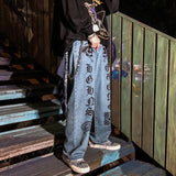 Anime Print Jeans Denim Pant Destructed Jean Straight-Leg Denim Autumn Ripped Denim Trousers