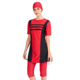 Burkini Swimwear Muslim Fashion Outfits Women Short Sleeve Stitching Conservative Beach Swimsuit