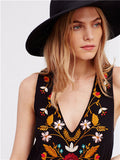 Ethnic Style Color Embroidered Sleeveless V-neck Embroidered Dress