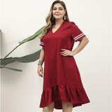 Women Plus Size Midi Dresses Wine Red Retro Long Dress Casual