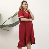 Women Plus Size Midi Dresses Wine Red Retro Long Dress Casual