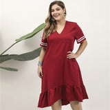 Women Plus Size Midi Dresses Wine Red Retro Long Dress Casual