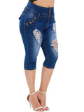 Women Plus Size Jeans Slim Fit Stretch Ripped High Waist Denim Shorts