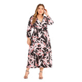 Women plus Size Dresses Fashionable V-neck Printed Stitching Mid-Length Casual Dress for Women