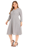 Women Plus Size Dresses Fashionable V-neck Mid-Length Knitted A- Line Dress
