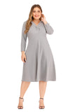 Women Plus Size Dresses Fashionable V-neck Mid-Length Knitted A- Line Dress