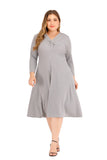 Women Plus Size Dresses Fashionable V-neck Mid-Length Knitted A- Line Dress