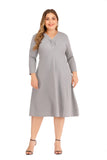 Women Plus Size Dresses Fashionable V-neck Mid-Length Knitted A- Line Dress
