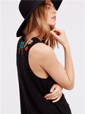 Ethnic Style Color Embroidered Sleeveless V-neck Embroidered Dress