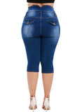 Women Plus Size Jeans Slim Fit Stretch Ripped High Waist Denim Shorts