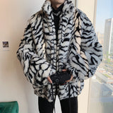 Men Dalmatian Coat Zebra Pattern Cows Pattern Fur Cotton-Padded Warm-Keeping plus Size Men