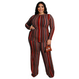 Women Plus Size Co-Ords Striped Printed Knitted Fashion Casual Set