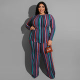 Women Plus Size Co-Ords Striped Printed Knitted Fashion Casual Set