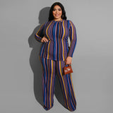 Women Plus Size Co-Ords Striped Printed Knitted Fashion Casual Set