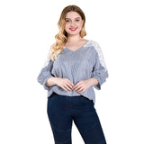 Women Plus Size Tops Half Sleeve Loose Slimming Shirt Striped Autumn Top for Women