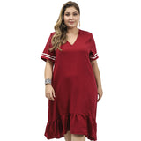 Women Plus Size Midi Dresses Wine Red Retro Long Dress Casual