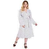 Women Plus Size Maxi Dresses Early Autumn White V-Collar Polka Dot Strap Retro Casual Dress