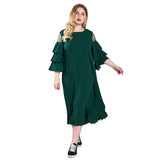 Women Plus Size Maxi Dresses Spring/Summer Solid Color Fashion Green Long-Sleeved Dress