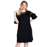 Women Plus Size Midi Dresses Spring/Summer Fashion Black Half Sleeve Ruffled Dress