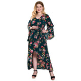 Women Plus Size Maxi Dresses Vintage Print Irregular Vacation Casual Dress Female