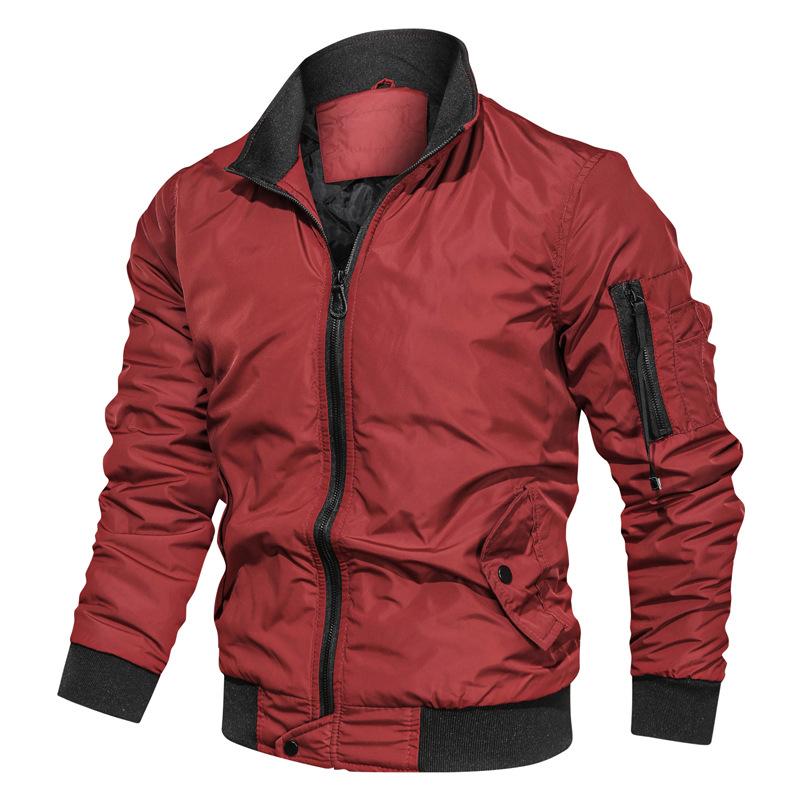Men Fit Bomber Jacket Windbreaker Moto Street Coat Men's Casual Solid Color Stand Collar Flight Jacket