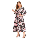Women plus Size Dresses Fashionable V-neck Printed Stitching Mid-Length Casual Dress for Women