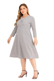 Women Plus Size Dresses Fashionable V-neck Mid-Length Knitted A- Line Dress