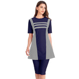 Burkini Swimwear Muslim Fashion Outfits Women Short Sleeve Stitching Conservative Beach Swimsuit